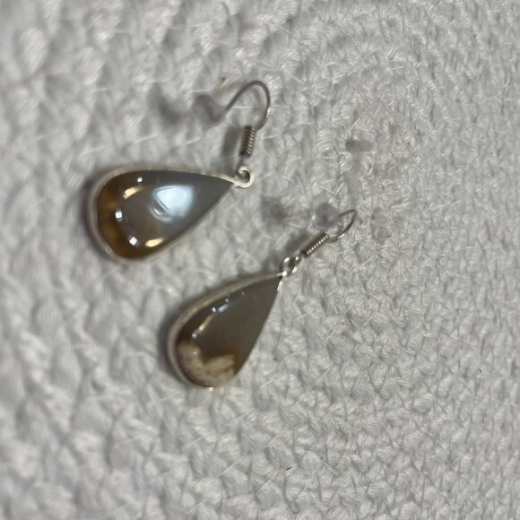 Unique JASPER GEMSTONE Handmade Sterling 925 Dangle Earrings #511D - Picture 3 of 3